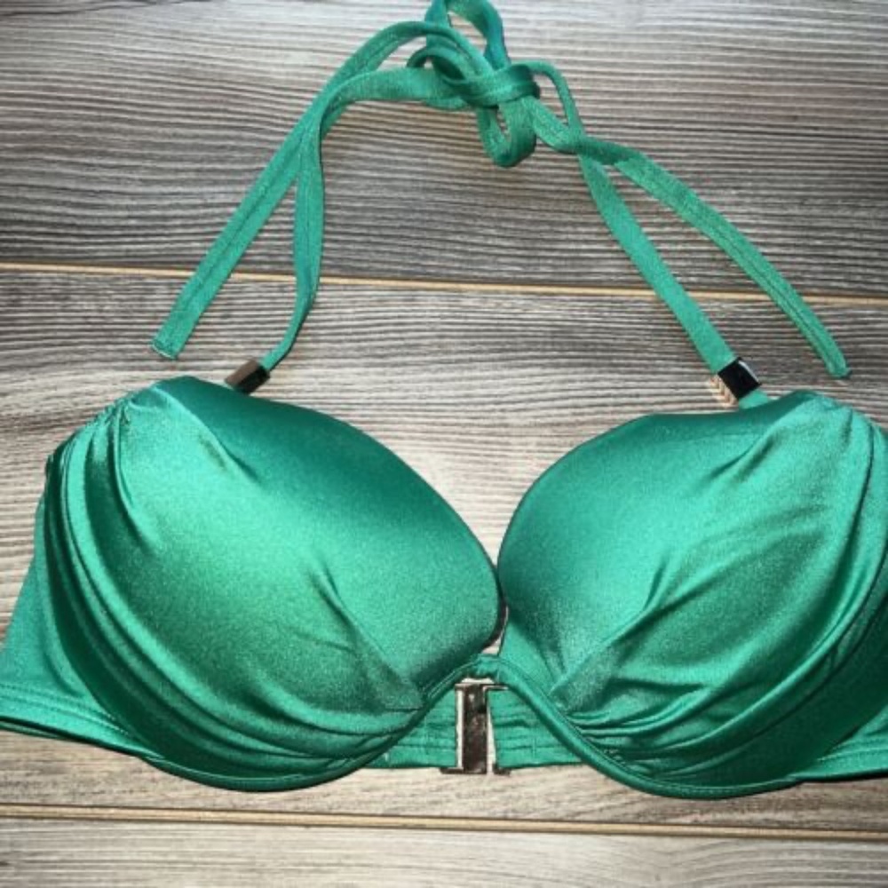Victoria's Secret 34D The Tease Halter Bikini Swim Top Emerald Green
